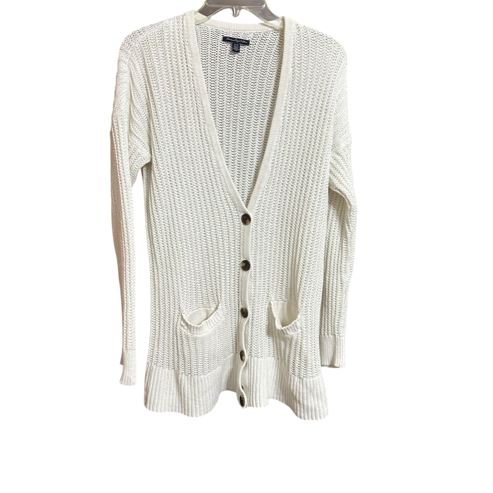 American Eagle Outfitter Ivory Knit Long Sleeve Button Front Cardigan Sweater XL